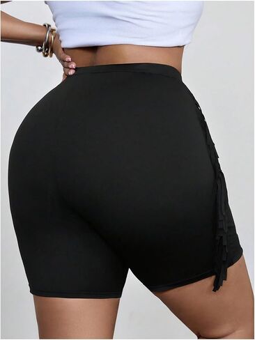 QJQ Women‘s Plus Size Fringe Short Elastic High Waist Sexy Booty Shorts Summer Cute Skinny Tassel Pajamas Shorts in Saudi Arabia