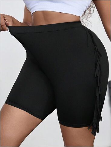 QJQ Women‘s Plus Size Fringe Short Elastic High Waist Sexy Booty Shorts Summer Cute Skinny Tassel Pajamas Shorts in Saudi Arabia