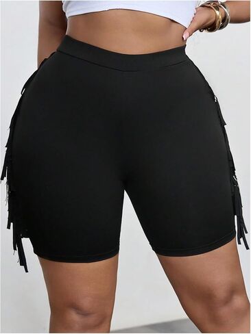 QJQ Women‘s Plus Size Fringe Short Elastic High Waist Sexy Booty Shorts Summer Cute Skinny Tassel Pajamas Shorts in Saudi Arabia