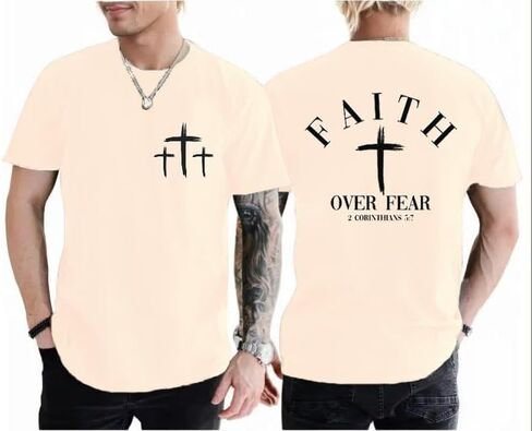 Christian Faith Over Fear Shirt for Men Cross God Jesus T-Shirt Acid Wash God Tees Vintage Bible Verse Short Sleeve Tops in Saudi Arabia