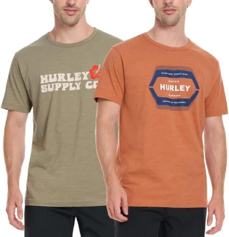 تي شيرت Hurley للرجال مكون من قطعتين بأكمام قصيرة (الولايات المتحدة، ألفا، متوسط، عادي، عادي، برتقالي/أخضر) in Saudi Arabia