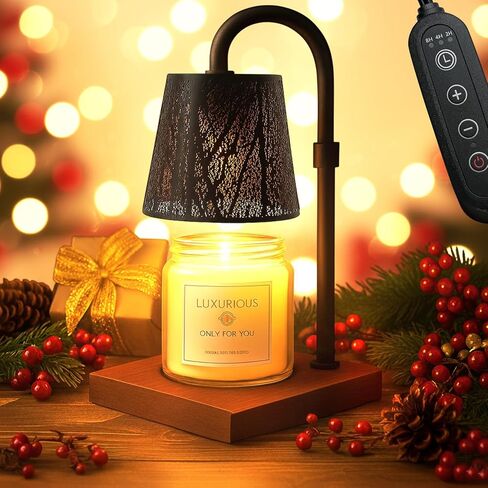 مصباح تدفئة الشموع من Ugvmn مع مؤقت وخافت، ارتفاع قابل للتعديل عديم اللهب يذوب الشمع لشموع البرطمان، هدايا عيد ميلاد للأم والنساء والرجال والأصدقاء والأخت، هدية تدفئة المنزل ديكور منزلي جديد (أسود) in Kuwait