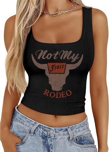 Cowgirl Outfits for Women Sleeveless Racerback Crop Tank Tops Country Concert Rodeo Graphic Tees Western Cowboy Cami Top in Saudi Arabia