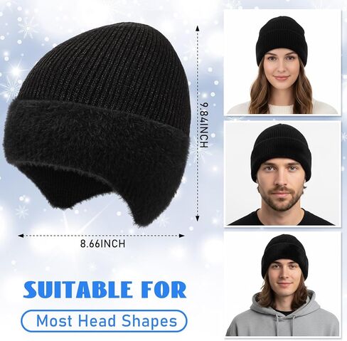 Chicingyou 4 Pack Winter Earflap Hats for Men Women Warm Thick Knitted Black Beanie Hats Stocking Caps for Outdoor Cold Weather in Saudi Arabia
