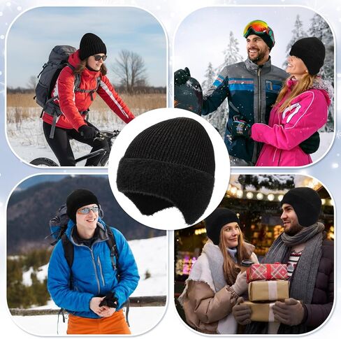 Chicingyou 4 Pack Winter Earflap Hats for Men Women Warm Thick Knitted Black Beanie Hats Stocking Caps for Outdoor Cold Weather in Saudi Arabia