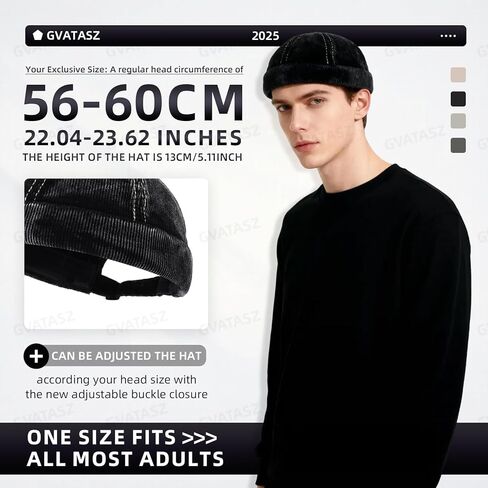 Gvatasz Corduroy Brimless Hats for Men Vintage Docker Hat Retro Beanie Hats Rolled Cuff Harbour Hat Sailor Cap Skullcap in Saudi Arabia