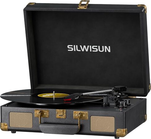 حقيبة محمولة القرص الدوار مع 2000 مللي أمبير في الساعة-لاعب فينيل يحركه الحزام مع Bluetooth USB-C RCA Out ، Hi-Fi Sound for Home & Outdoor in Kuwait