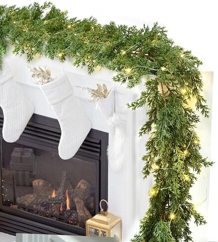 JoyHome 6FT الصنوبر إكليل عيد الميلاد الخضرة، واقعية الأرز السرو إكليل للمنزل رف الموقد الجدول الديكور المركزية in Kuwait