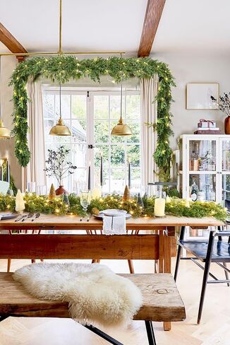 JoyHome 6FT الصنوبر إكليل عيد الميلاد الخضرة، واقعية الأرز السرو إكليل للمنزل رف الموقد الجدول الديكور المركزية in Kuwait