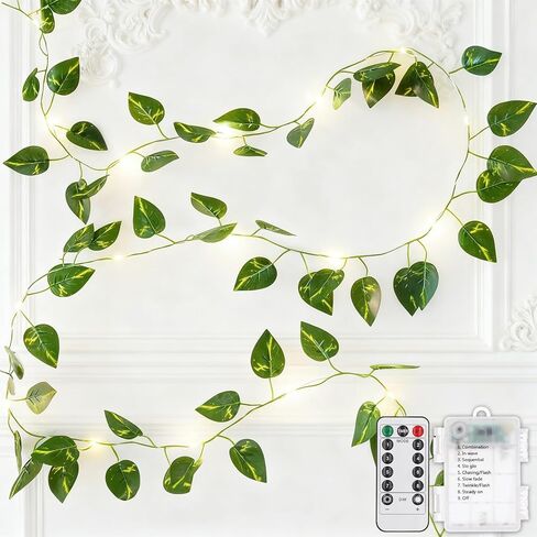 SFNDOU Vine مع أضواء خرافية تعمل بالبطارية، 33Ft 100 LED أضواء سلسلة اللبلاب مع جهاز التحكم عن بعد، أضواء ورقة لغرفة النوم جدار حديقة ديكور حفلات الزفاف (أبيض دافئ) in Saudi Arabia