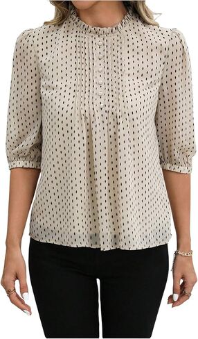 Verdusa Women's Dots Dressy Casual Blouses Button Up Half Sleeve Work Tops in Saudi Arabia