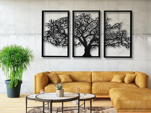Vailla شجرة الحياة جدار الفن 3pcs شجرة العائلة جدار ديكور 3D جدار خشبي معلق النحت ديكور المنزل الحديث 3 لوحات منحوتات محكم لغرفة المعيشة غرفة نوم مكتب غرفة الطعام in Saudi Arabia