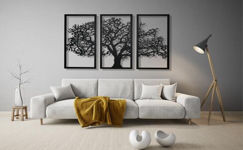 Vailla شجرة الحياة جدار الفن 3pcs شجرة العائلة جدار ديكور 3D جدار خشبي معلق النحت ديكور المنزل الحديث 3 لوحات منحوتات محكم لغرفة المعيشة غرفة نوم مكتب غرفة الطعام in Saudi Arabia