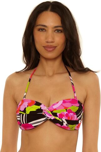 بيكيني علوي نسائي من Trina Turk Bougainvillea Ring Twist Bandeau، طباعة زهور، قابل للتعديل، ربطة عنق من الخلف، ملابس سباحة منفصلة in Saudi Arabia
