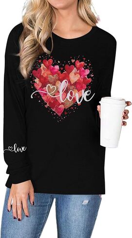 JINTING Valentines Day Shirts Women Heart Shirt Love Graphic Top Valentines XOXO Print Crewneck Long Sleeve Top in Kuwait