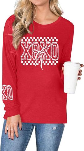 JINTING Valentines Day Shirts Women Heart Shirt Love Graphic Top Valentines XOXO Print Crewneck Long Sleeve Top in Saudi Arabia