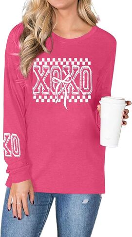 JINTING Valentines Day Shirts Women Heart Shirt Love Graphic Top Valentines XOXO Print Crewneck Long Sleeve Top in Kuwait