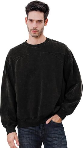 INVICTUSY Men's Oversized Hoodie Pullover Acid Wash Plush Cotton Hooded Fleece Sweatshirt Streetwear Unisex Casual Hoodies in Saudi Arabia