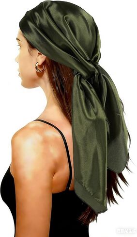 Bomabaolo 35 ''Headscarf for Women，Square Silk-Like Headscarf,Breathable Fashion Bandana,Multiple Colors，Women's Gifts (Silk Green) in Saudi Arabia
