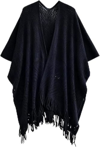 شال نسائي محبوك من HYMIC، سترة صوفية محبوكة مفتوحة من الأمام مع شرابة لربيع الخريف والشتاء in Kuwait