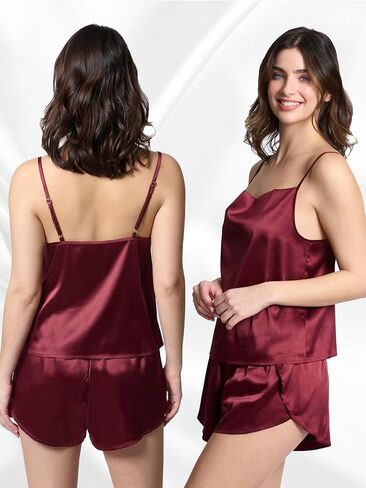 Mad Dog Satin Pajama Set For Women - Luxurious 2 Piece Silky Feel PJ Lounge Short Set, Elegant Nightwear, Silk Like Sleepwear in Saudi Arabia