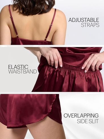 Mad Dog Satin Pajama Set For Women - Luxurious 2 Piece Silky Feel PJ Lounge Short Set, Elegant Nightwear, Silk Like Sleepwear in Saudi Arabia