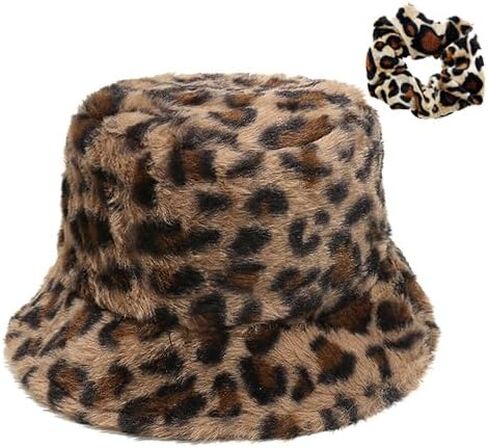Leopard Print Bucket Hats for Women Men Winter Plush Fuzzy Bucket Hat Faux Fur Cheetah Pattern Fisherman Cap Warm Thick Caps in Saudi Arabia