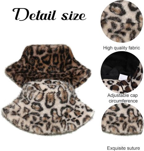Leopard Print Bucket Hats for Women Men Winter Plush Fuzzy Bucket Hat Faux Fur Cheetah Pattern Fisherman Cap Warm Thick Caps in Saudi Arabia
