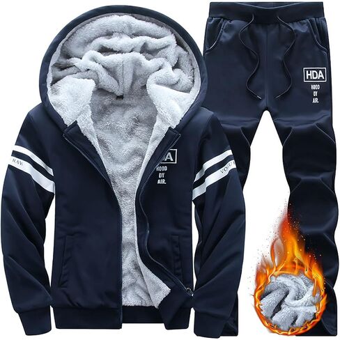 7HAHA3 Men's Tracksuits Zip Up Coat Thick Hoodies + Pants Set Sweatshirt Winter Fleece Casual Jacket Sportswear in Saudi Arabia