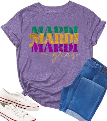 Mardi Gras Shirts for Women Carnival Tshirts Fat Tuesday Shirt New Orleans Outfits Tuesday Party Short Sleeve in Kuwait