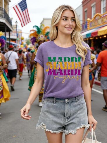 Mardi Gras Shirts for Women Carnival Tshirts Fat Tuesday Shirt New Orleans Outfits Tuesday Party Short Sleeve in Kuwait