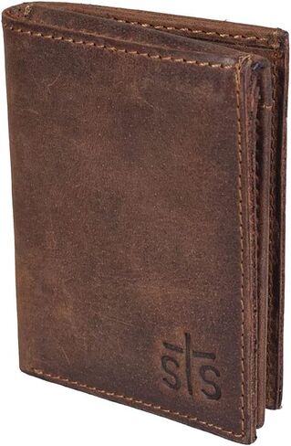STS Ranchwear Men Foreman Tri-Fold Wallet ، جلد بني محزن ، مقاس واحد in Saudi Arabia