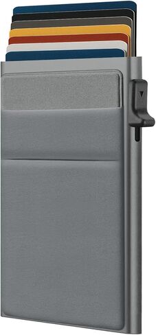 Slim mens metal wallet,RFID Blocking, Minimalist Pop Up Card Holder, Elastic Pocket for Business Card Cash and Coins(gray) in Saudi Arabia