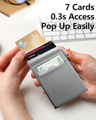 Slim mens metal wallet,RFID Blocking, Minimalist Pop Up Card Holder, Elastic Pocket for Business Card Cash and Coins(gray) in Saudi Arabia