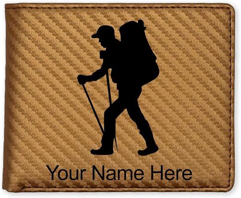LaserGram Faux Leather Bi-Fold Wallet, Hiker Man, Personalized Engraving Included (Beige) in Saudi Arabia