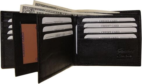 Improving Lifestyles Men's SUN 1225 BK Leather Wallet Black Bifold Fixed Flip 3 Window Id Organza Gift Bag, Black, One Size in Saudi Arabia
