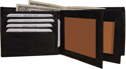 Improving Lifestyles Men's SUN 1225 BK Leather Wallet Black Bifold Fixed Flip 3 Window Id Organza Gift Bag, Black, One Size in Saudi Arabia