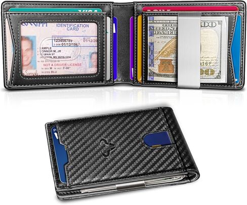 محفظة رجالية، محفظة جيب أمامي نحيفة من الجلد الطبيعي للهدايا الرجالية 11 بطاقة حجب RFID in Saudi Arabia