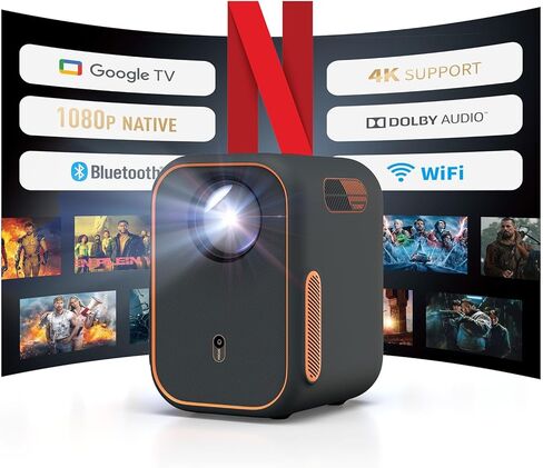 Wemax Projector ، Google TV Projector مع Netflix المرخص ، 400 ISO Lumens ، Projector Smart Movie 4K مع موقف قابل للتعديل ، 1080 بكسل مع WiFi و Bluetooth Home Theater Projector in Kuwait