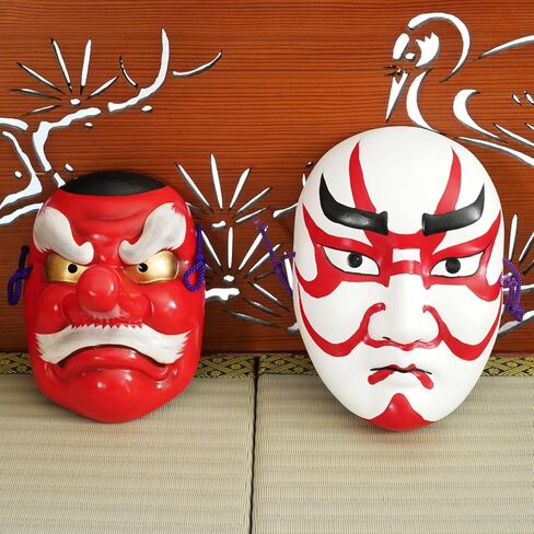 COTONOHA Kumatori Mask Traditional Japanese Ceramic 7.1 Inches - Hand-Painted Red and Black Hanging Decor for Home or Office in Saudi Arabia