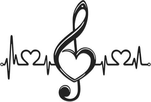 JEWLOVE ملاحظة موسيقية، لوحة فنية جدارية معدنية على شكل قلب ونبض القلب - هدية مثالية لمحبي الموسيقى، اللحن والحب لغرفة المعيشة، غرفة النوم (15.7 * 10.5 بوصة، أسود) in Kuwait