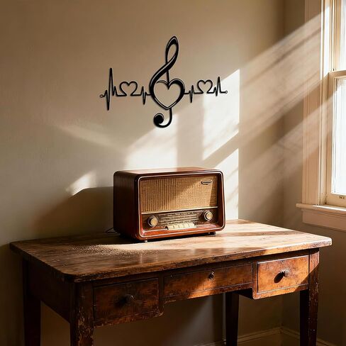 JEWLOVE ملاحظة موسيقية، لوحة فنية جدارية معدنية على شكل قلب ونبض القلب - هدية مثالية لمحبي الموسيقى، اللحن والحب لغرفة المعيشة، غرفة النوم (15.7 * 10.5 بوصة، أسود) in Kuwait