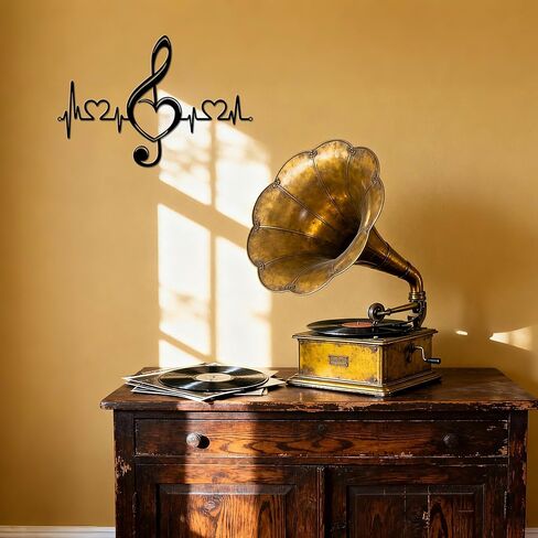 JEWLOVE ملاحظة موسيقية، لوحة فنية جدارية معدنية على شكل قلب ونبض القلب - هدية مثالية لمحبي الموسيقى، اللحن والحب لغرفة المعيشة، غرفة النوم (15.7 * 10.5 بوصة، أسود) in Kuwait