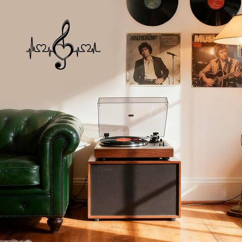 JEWLOVE ملاحظة موسيقية، لوحة فنية جدارية معدنية على شكل قلب ونبض القلب - هدية مثالية لمحبي الموسيقى، اللحن والحب لغرفة المعيشة، غرفة النوم (15.7 * 10.5 بوصة، أسود) in Kuwait