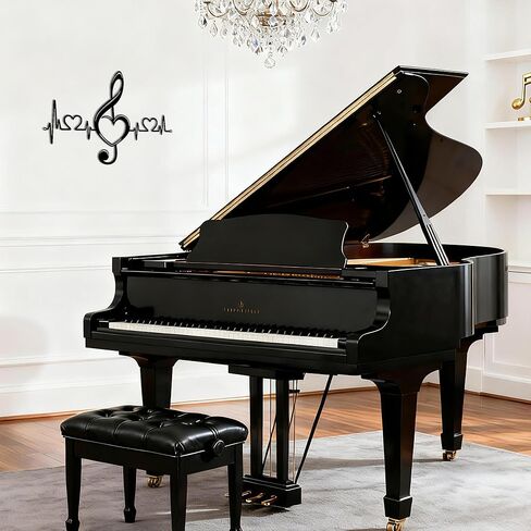 JEWLOVE ملاحظة موسيقية، لوحة فنية جدارية معدنية على شكل قلب ونبض القلب - هدية مثالية لمحبي الموسيقى، اللحن والحب لغرفة المعيشة، غرفة النوم (15.7 * 10.5 بوصة، أسود) in Kuwait