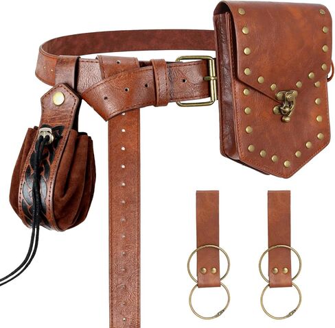 Renaissance Belt Pouch Medieval Viking Pirate Leather Bag Potion Bottle Set Skirt Hike Halloween Cosplay Costume Accessorie(brown, Belt Pouch) in Saudi Arabia