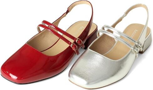 Amazing Cosy Women's Mary Jane Shoes Low Chunky Heel Patent Leather Double Strap Slingback Pumps Closed Square Toe for Party Wedding Dress in Saudi Arabia