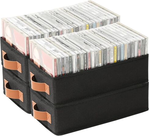 CD Storage Boxes-6 Pack CD Case Holder Holds Up To 120 Full Jewel Cases, Foldable Storage Cabinets with Handle, Black in Saudi Arabia