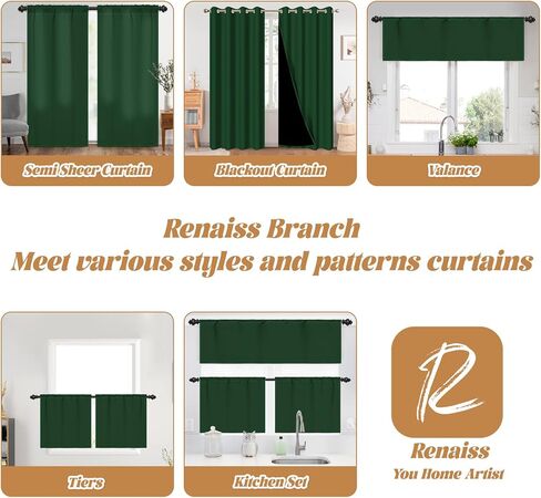 renaiss 42 × 18 بوصة المطبخ الأخضر العميق الستائر الستارة لغرفة المعيشة الكتان قضيب جيب نافذة العلاجات الستارة الصلبة قصيرة توبر الستائر القصيرة الستارة لنافذة صغيرة مزرعة الستارة in Kuwait
