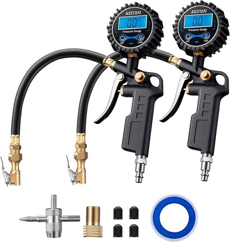 AstroAI Digital Tire Pressure Gauge with Inflator, 250 PSI Air Chuck & Compressor Accessories Heavy Duty with Quick Connect Coupler, 0.1 Display Resolution, Car Accessories, 1Pack, with Case in Saudi Arabia